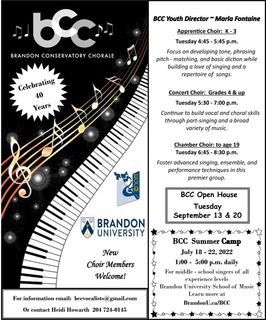 Brandon Conservatory Chorale flyer for 2022