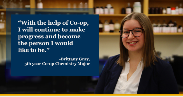 Smiling white woman with glasses standing in a lab saying: With the help of Co-op, I will continue to 