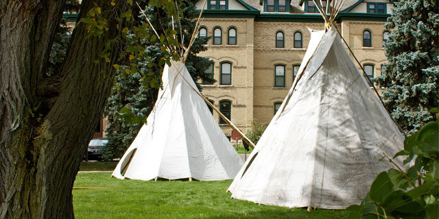 Tipis in front of Clark Hall