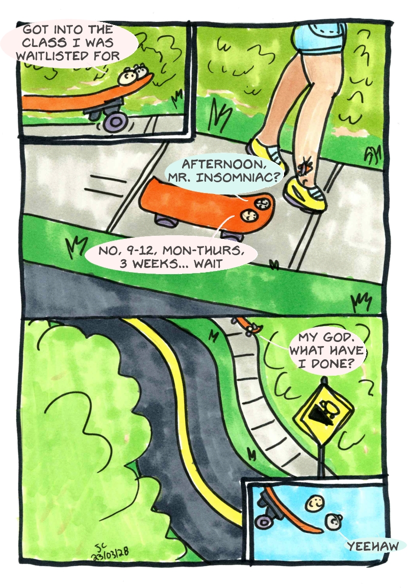 HamsterBandit Industries webcomic about poor time table planning for summer school.